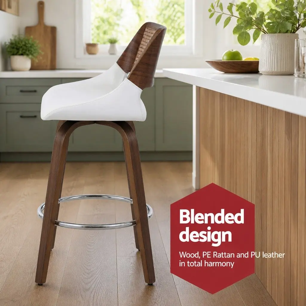 Bar Stools Set of 4 Swivel Kitchen Counter Chair 60cm Seat Height Walnut White
