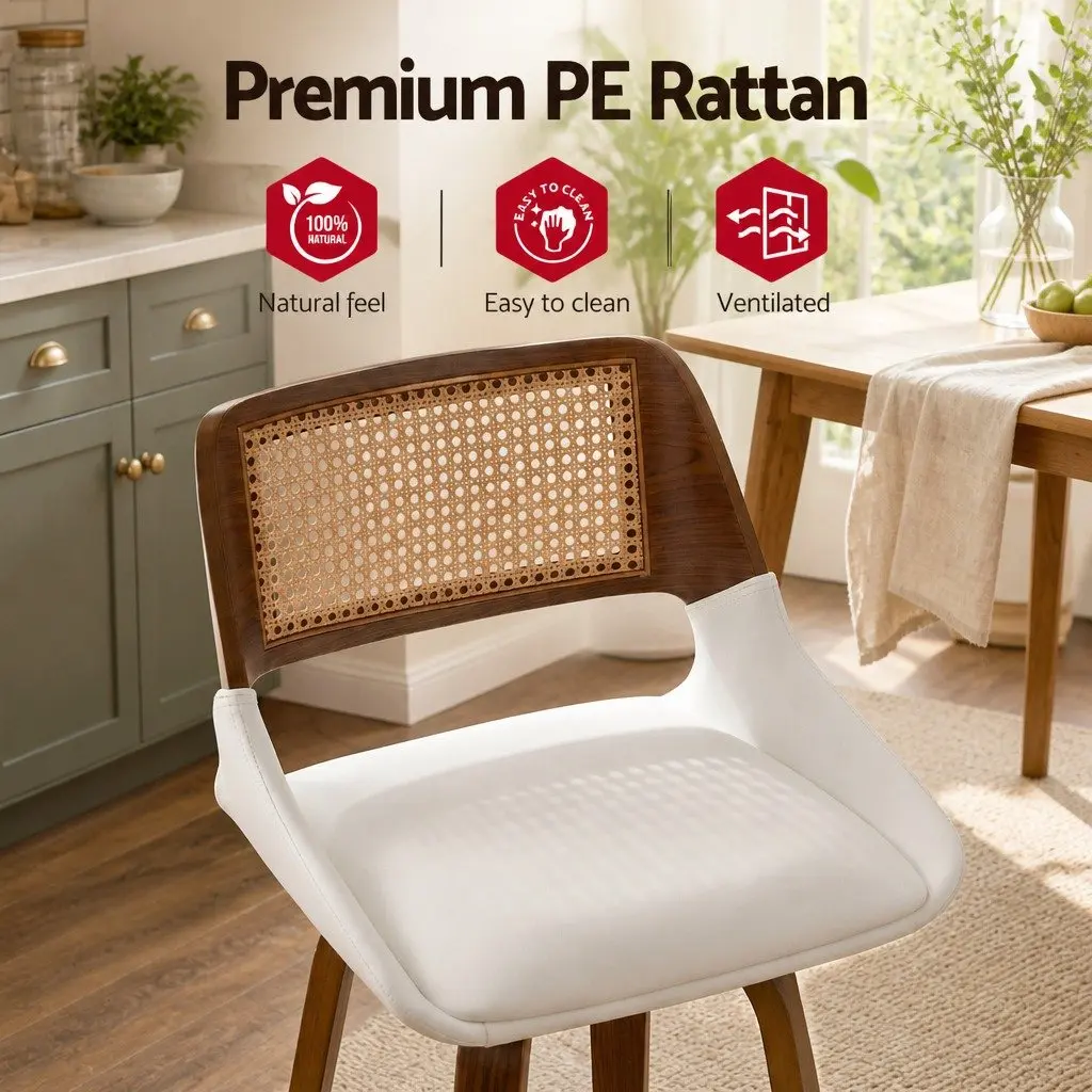 Bar Stools Set of 4 Swivel Kitchen Counter Chair 60cm Seat Height Walnut White