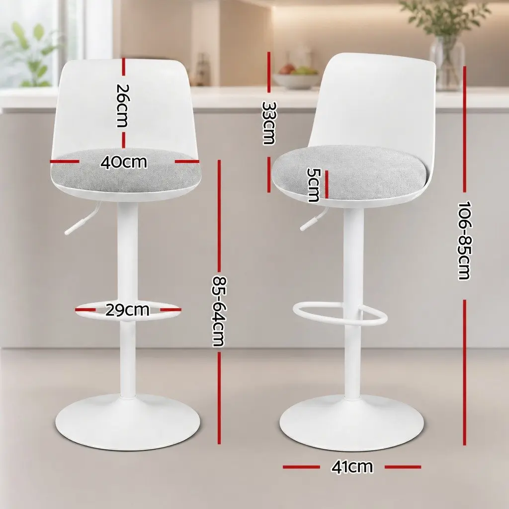 Bar Stools White Adjustable Height Ergonomic Curved Backrest Set of 2