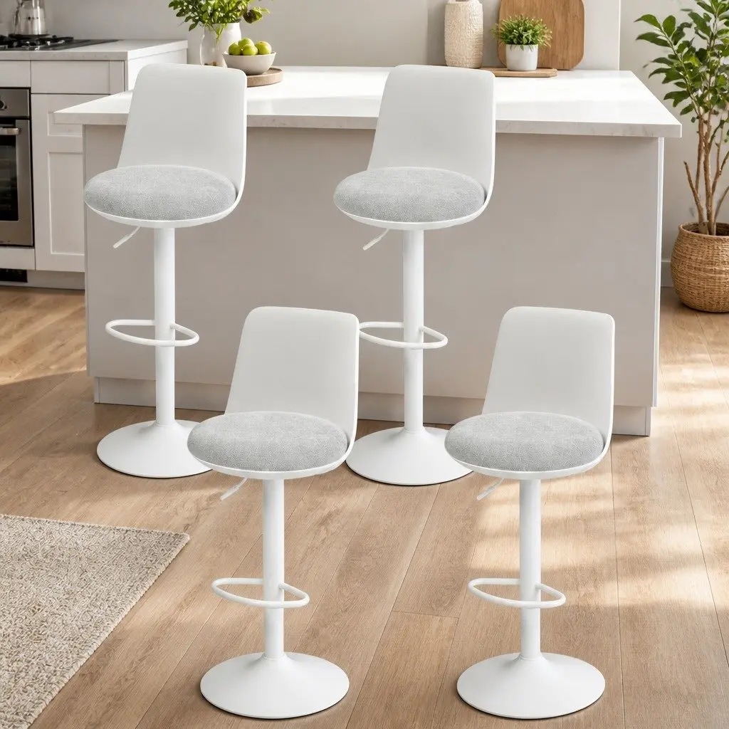 Bar Stools White Adjustable Height Ergonomic Curved Backrest Set of 4