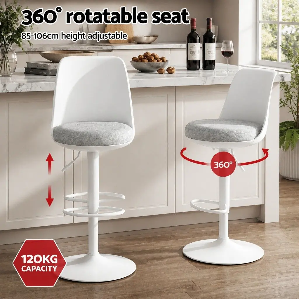 Bar Stools White Adjustable Height Ergonomic Curved Backrest Set of 4