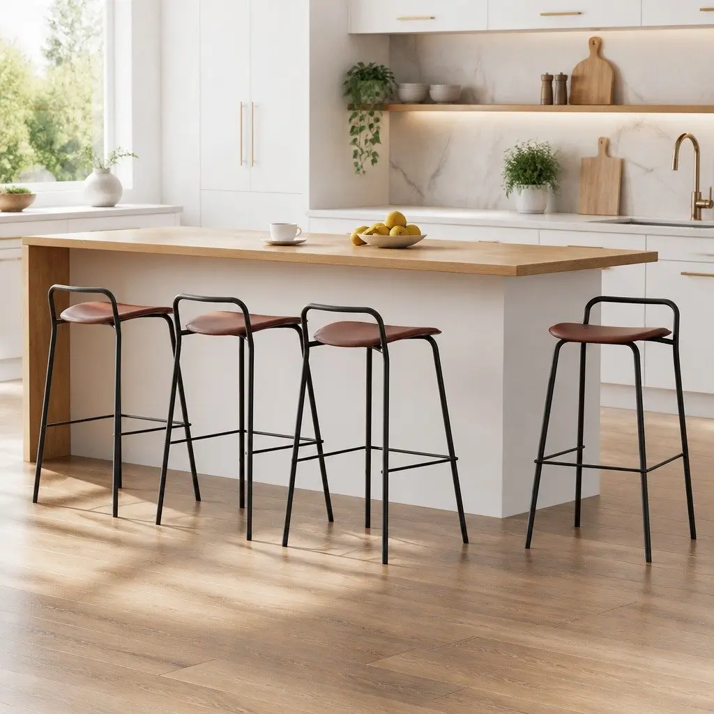 Bar Stools Brown 75cm Cushioned Seat Metal Frame