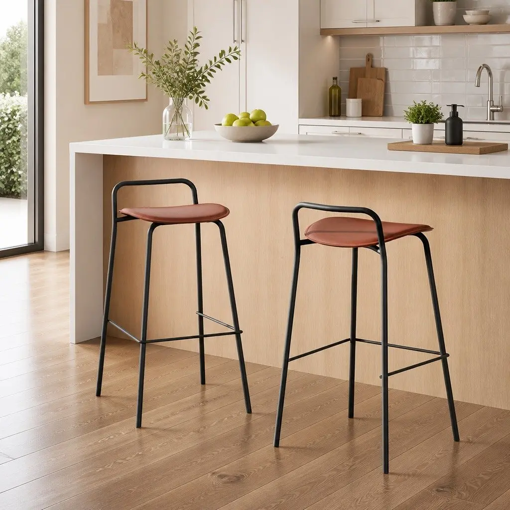 Bar Stools Brown 75cm Cushioned Seat Metal Frame with Footrest