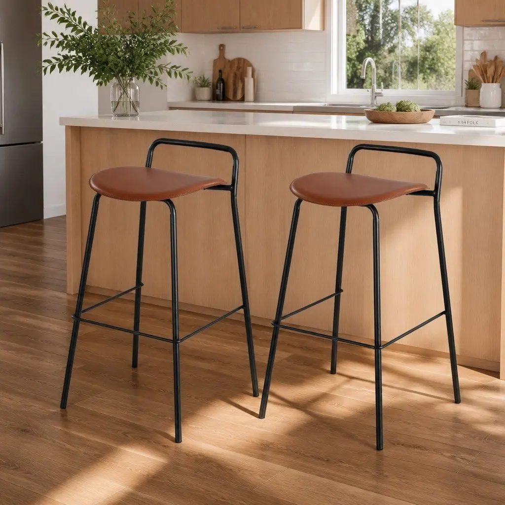Bar Stools Brown 75cm Cushioned Seat Metal Frame with Footrest