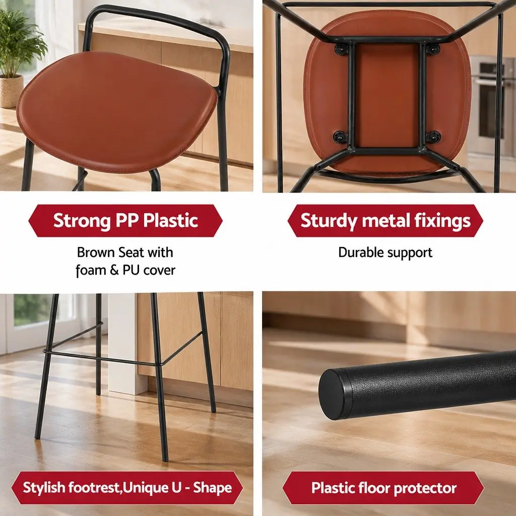 Bar Stools Brown 75cm Cushioned Seat Metal Frame with Footrest