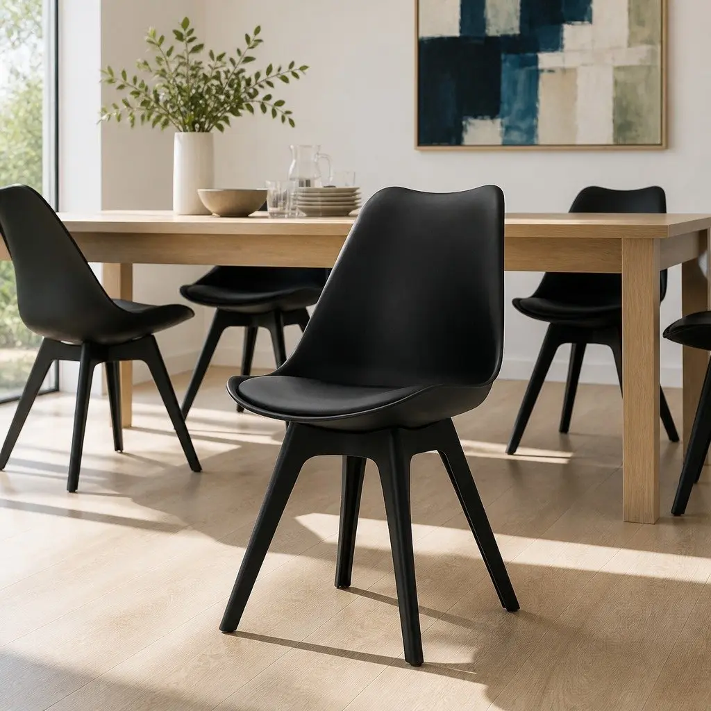 Dining Chairs Set of 4 Black Padded Seat Modern Kitchen Lounge Cafe Furniture