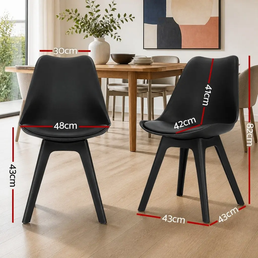 Dining Chairs Set of 4 Black Padded Seat Modern Kitchen Lounge Cafe Furniture