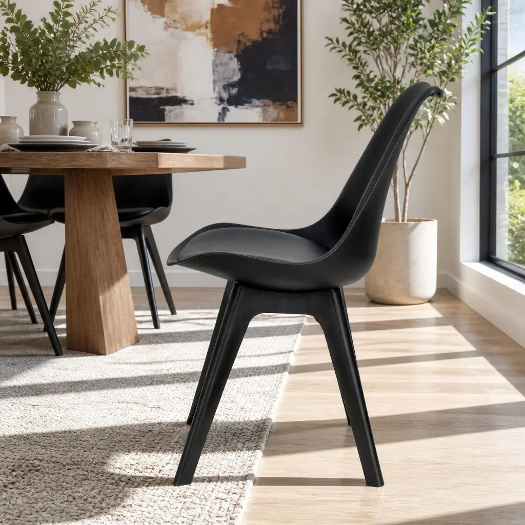 Dining Chairs Set of 4 Black Padded Seat Modern Kitchen Lounge Cafe Furniture