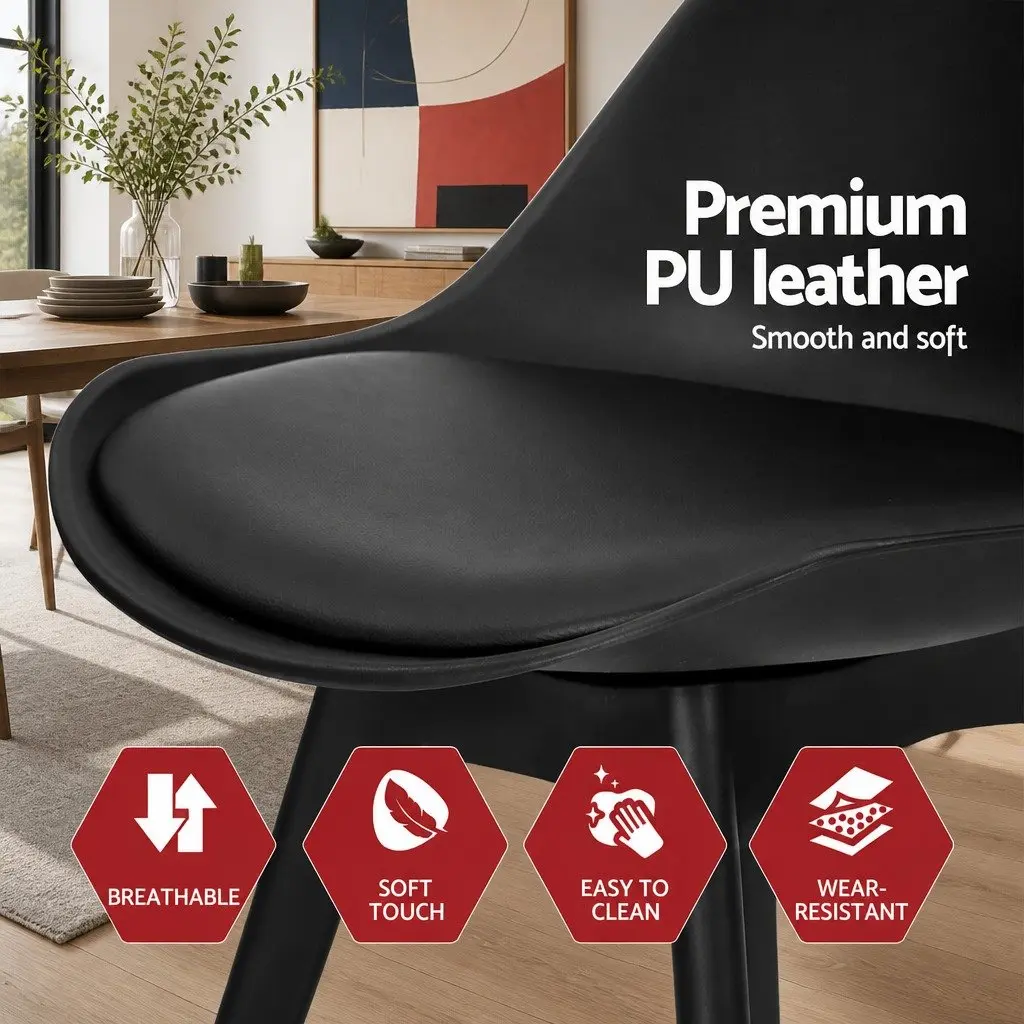 Dining Chairs Set of 4 Black Padded Seat Modern Kitchen Lounge Cafe Furniture