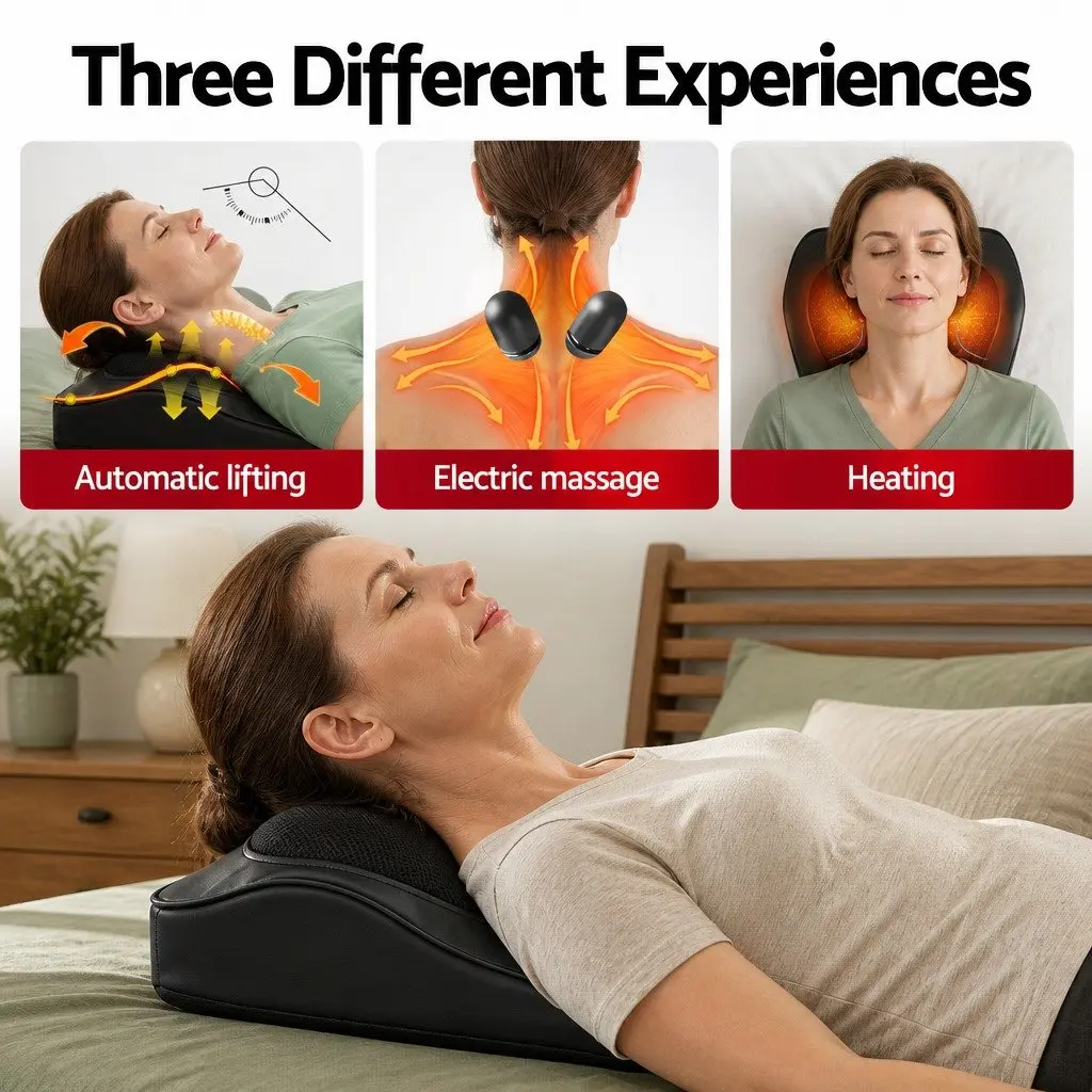 Back Massager with Heat and Traction Neck Shoulder Massage Pillow Lumbar Support
