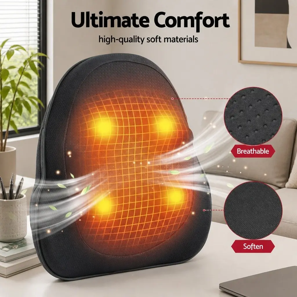Back Massager Black Cordless Electric 3-Speed Kneading with Heat Therapy for Neck Shoulder Lumbar Relief