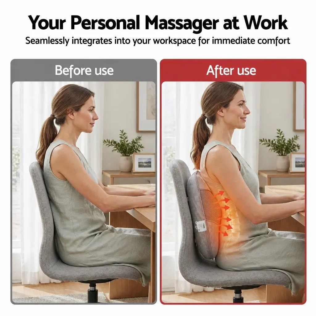 Massage Pillow Grey USB 3-Speed Heat Relief Ergonomic Lumbar Support