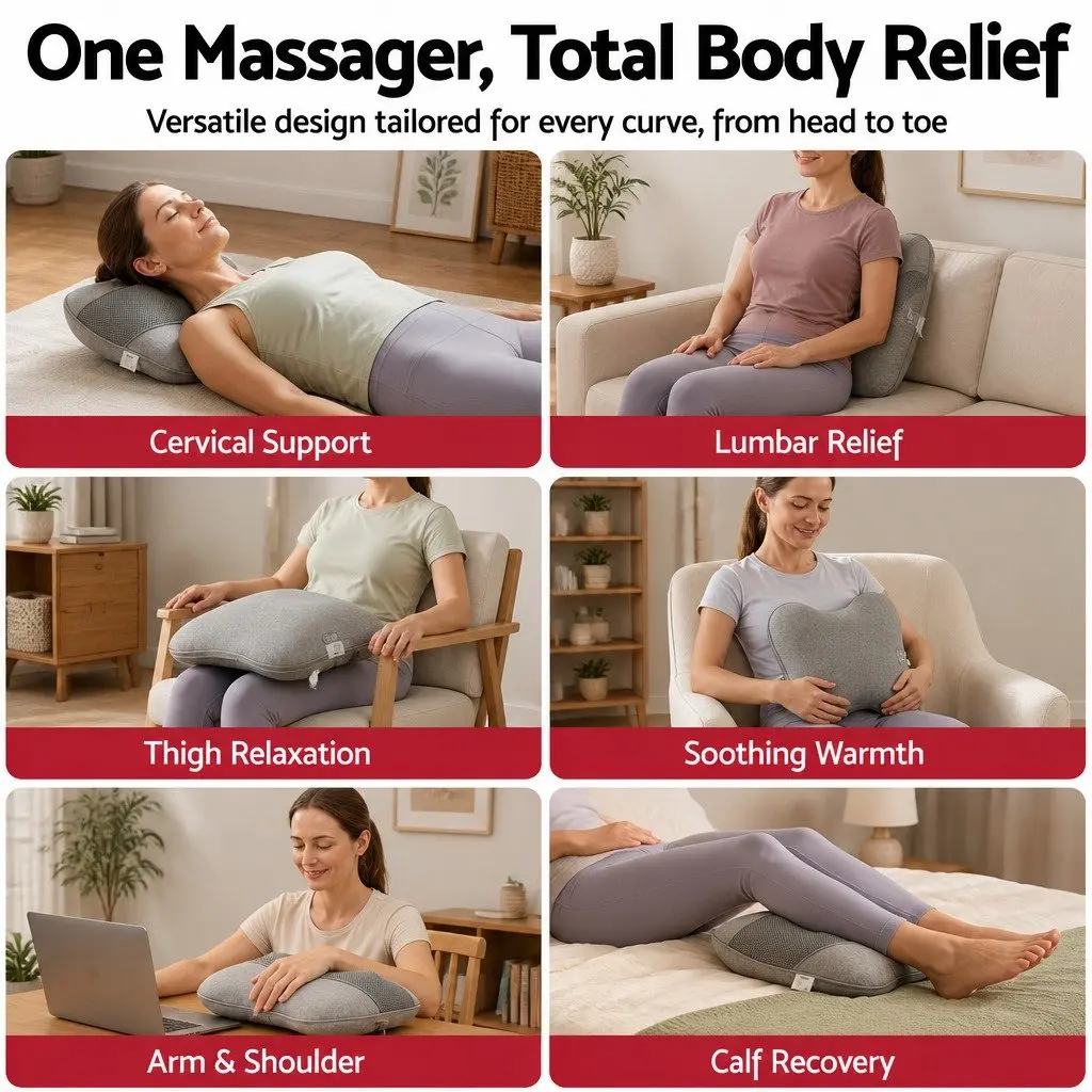 Massage Pillow Grey USB 3-Speed Heat Relief Ergonomic Lumbar Support