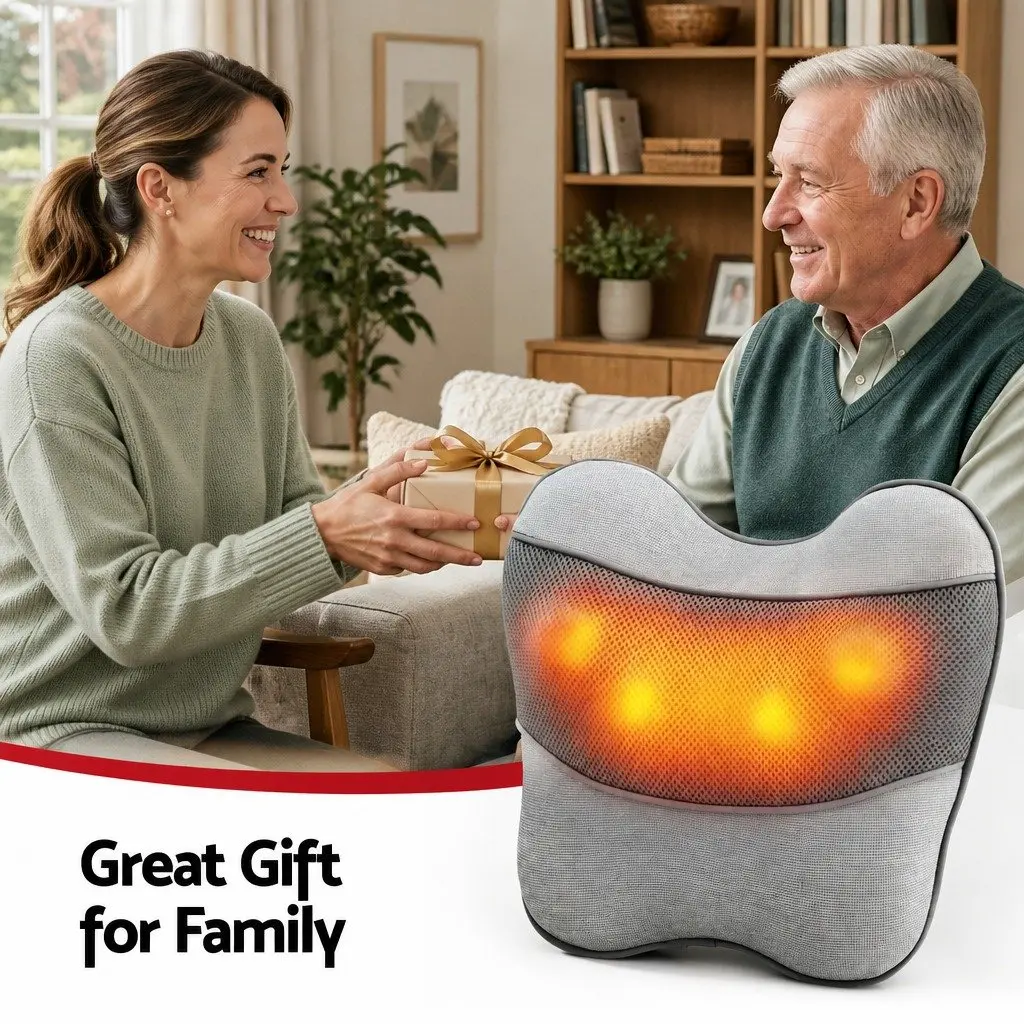 Massage Pillow Grey USB 3-Speed Heat Relief Ergonomic Lumbar Support