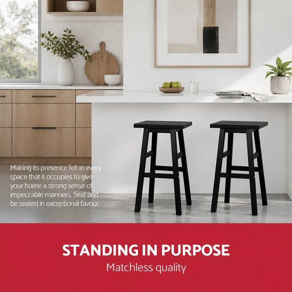 Bar Stools Black 66.5cm Solid Beech Wood Construction with Split-Level Footrest