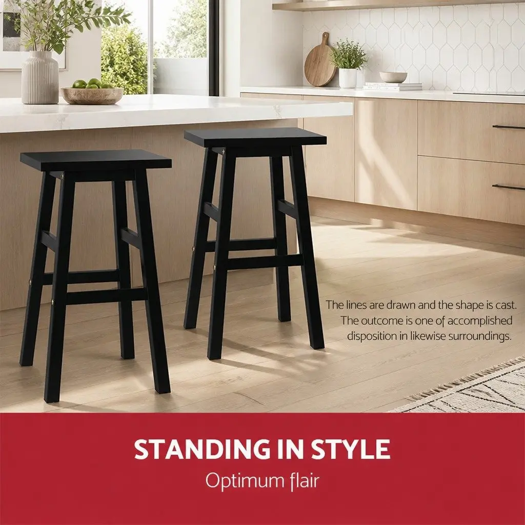 Bar Stools Black 66.5cm Solid Beech Wood Construction with Split-Level Footrest