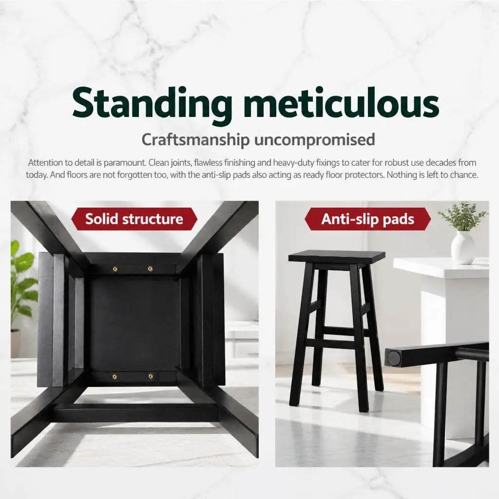 Bar Stools Kitchen Counter Chairs Wooden Saddle Seat Black Set of 4