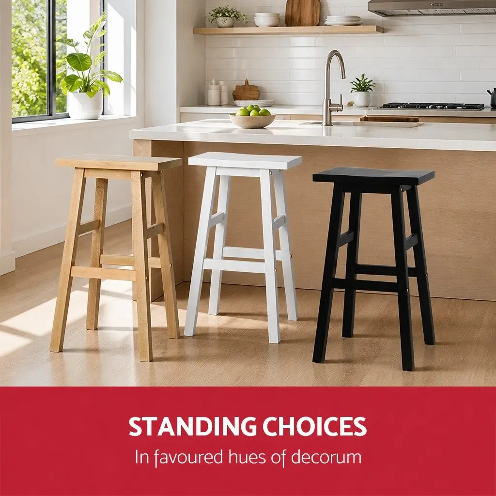 Bar Stools Natural Light Wood Tone Set 2 Piece Solid Beech Wood Construction Split-Level Footrest Anti-Slip Floor Protectors