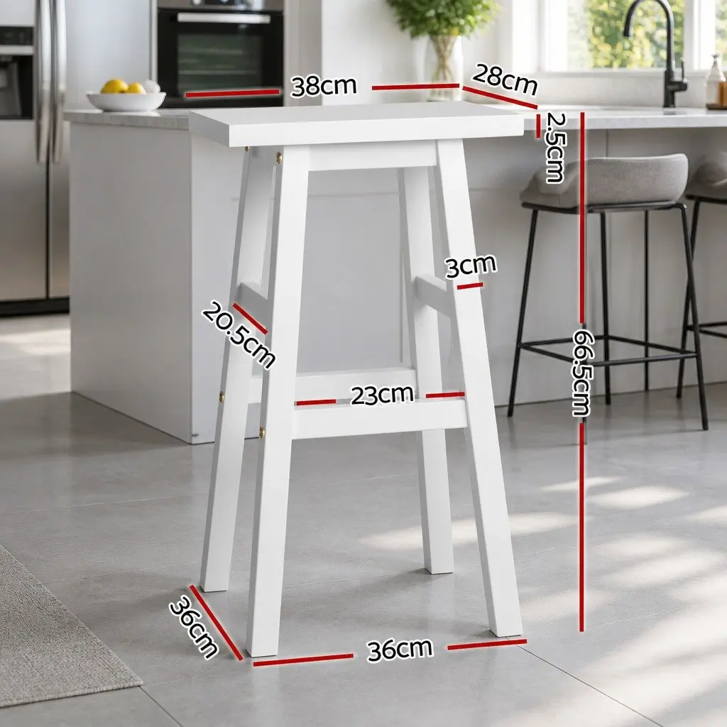 Bar Stools White Wooden 2 Piece Solid Construction with Footrest