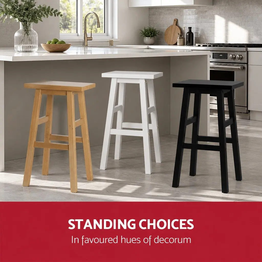 Bar Stools White Wooden 2 Piece Solid Construction with Footrest