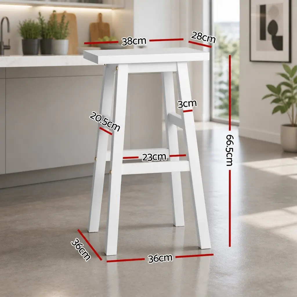 Bar Stools White 66.5cm Saddle Seat Set of 4 Solid Beech Wood Counter Height