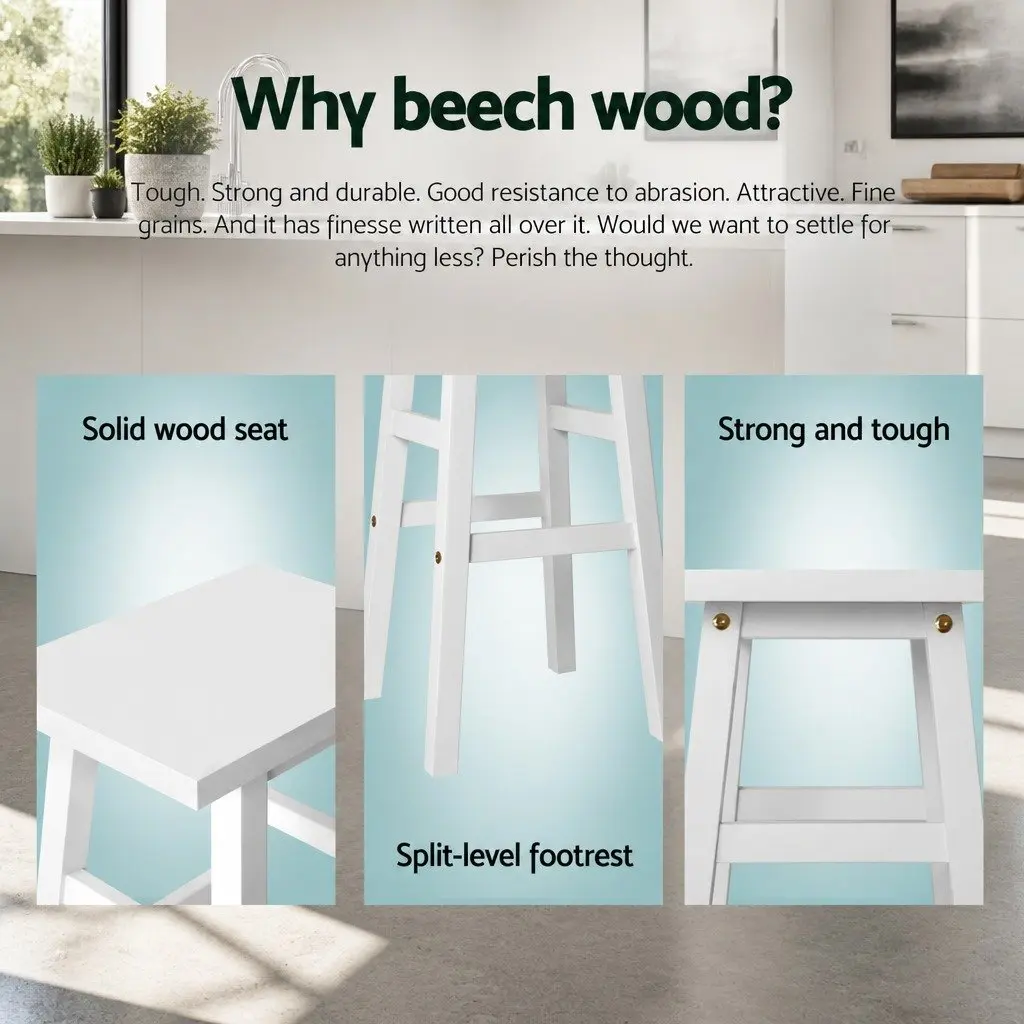 Bar Stools White 66.5cm Saddle Seat Set of 4 Solid Beech Wood Counter Height