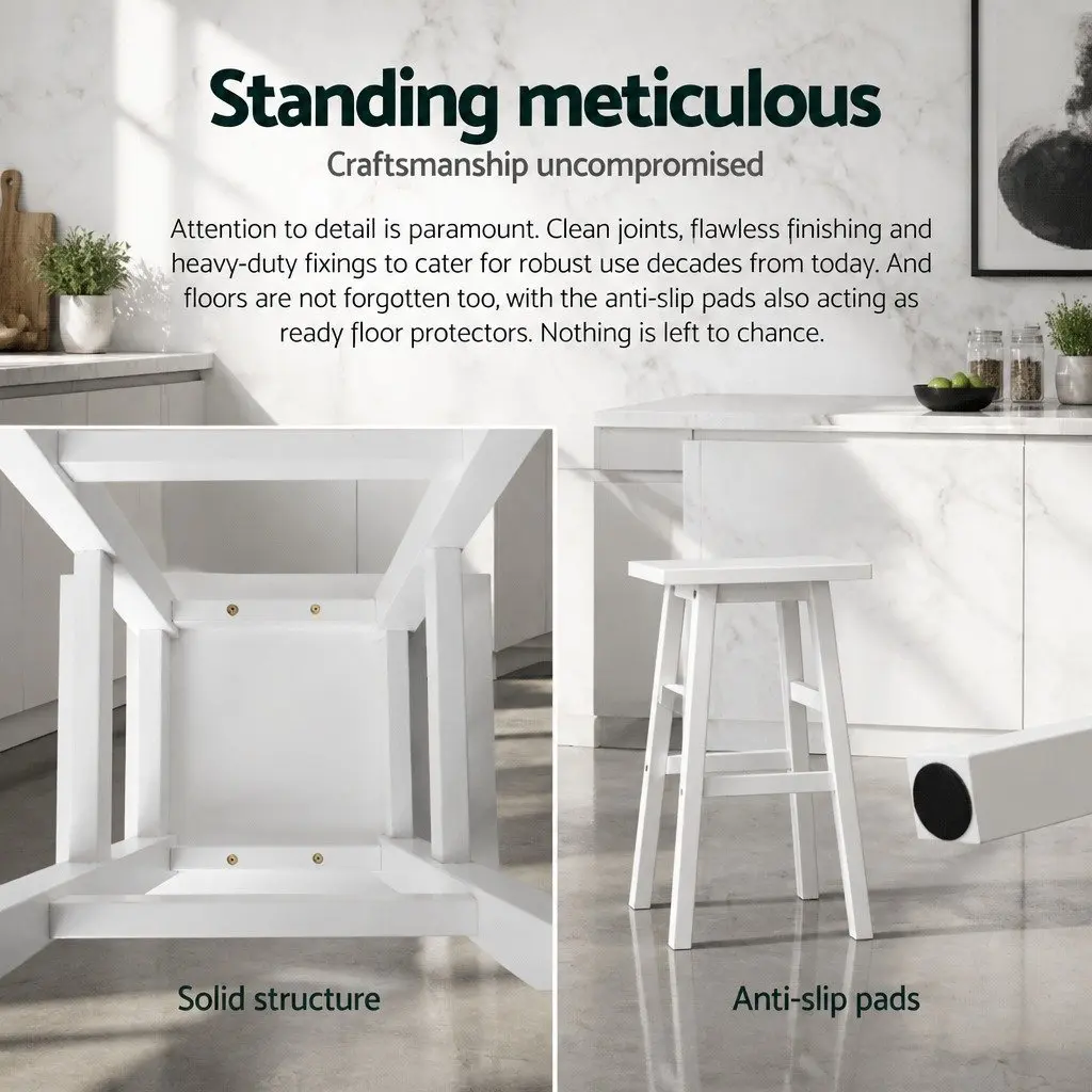Bar Stools White 66.5cm Saddle Seat Set of 4 Solid Beech Wood Counter Height