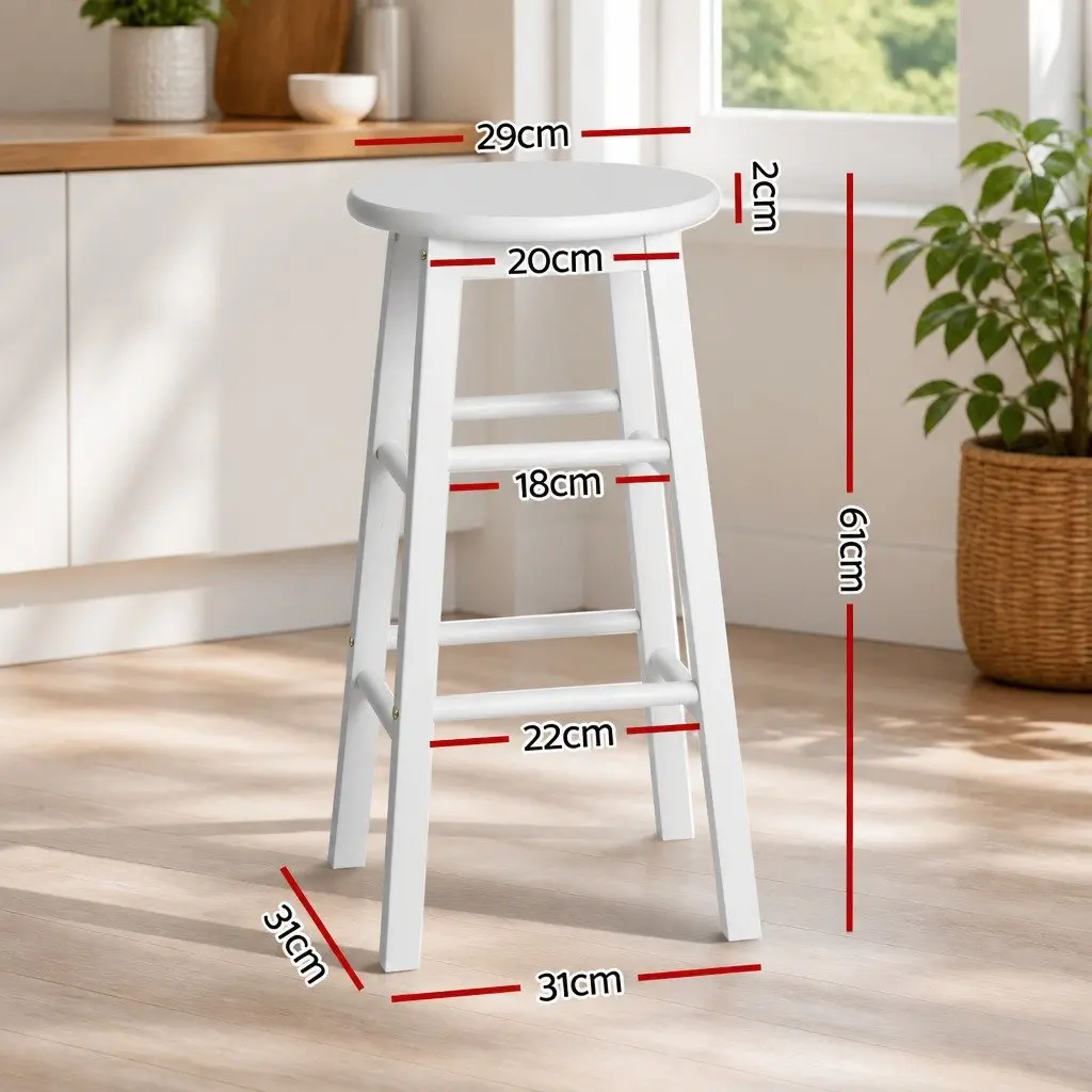 Bar Stools Round Chairs White Wooden Dining Stool Kitchen Counter Seating Set