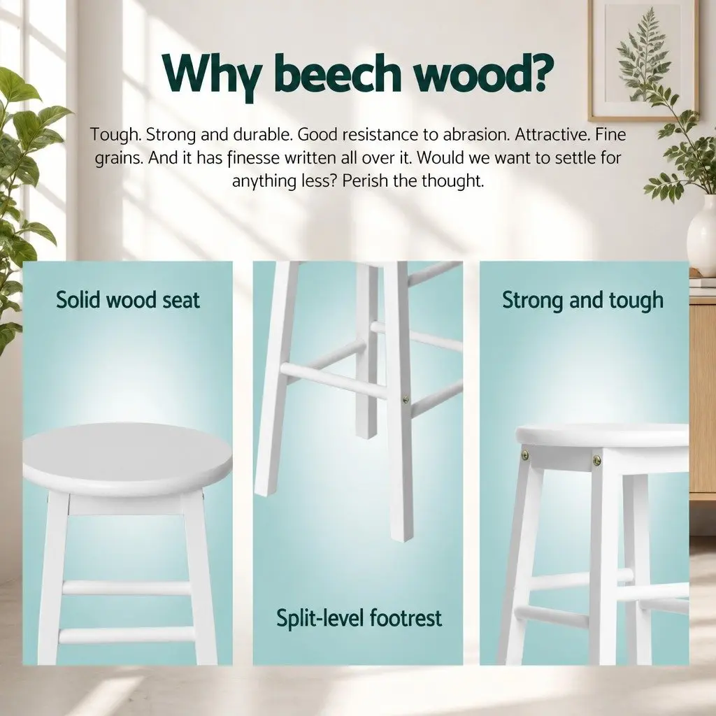 Bar Stools Round Chairs White Wooden Dining Stool Kitchen Counter Seating Set