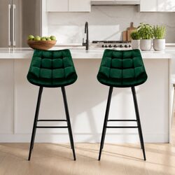 Green Velvet Bar Stools - Set of 2, Perfect for Any Space