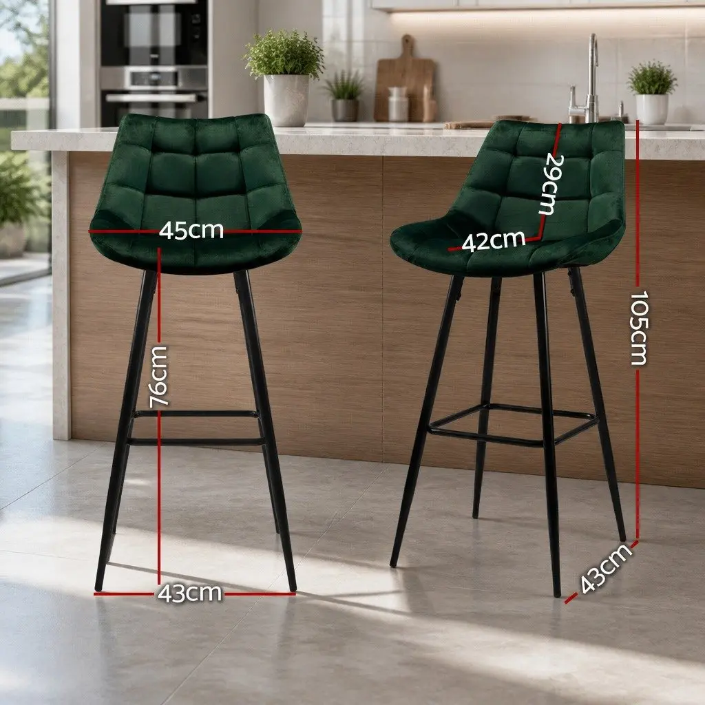 Bar Stools Green Velvet 2 Piece Metal Frame Footrest Backrest