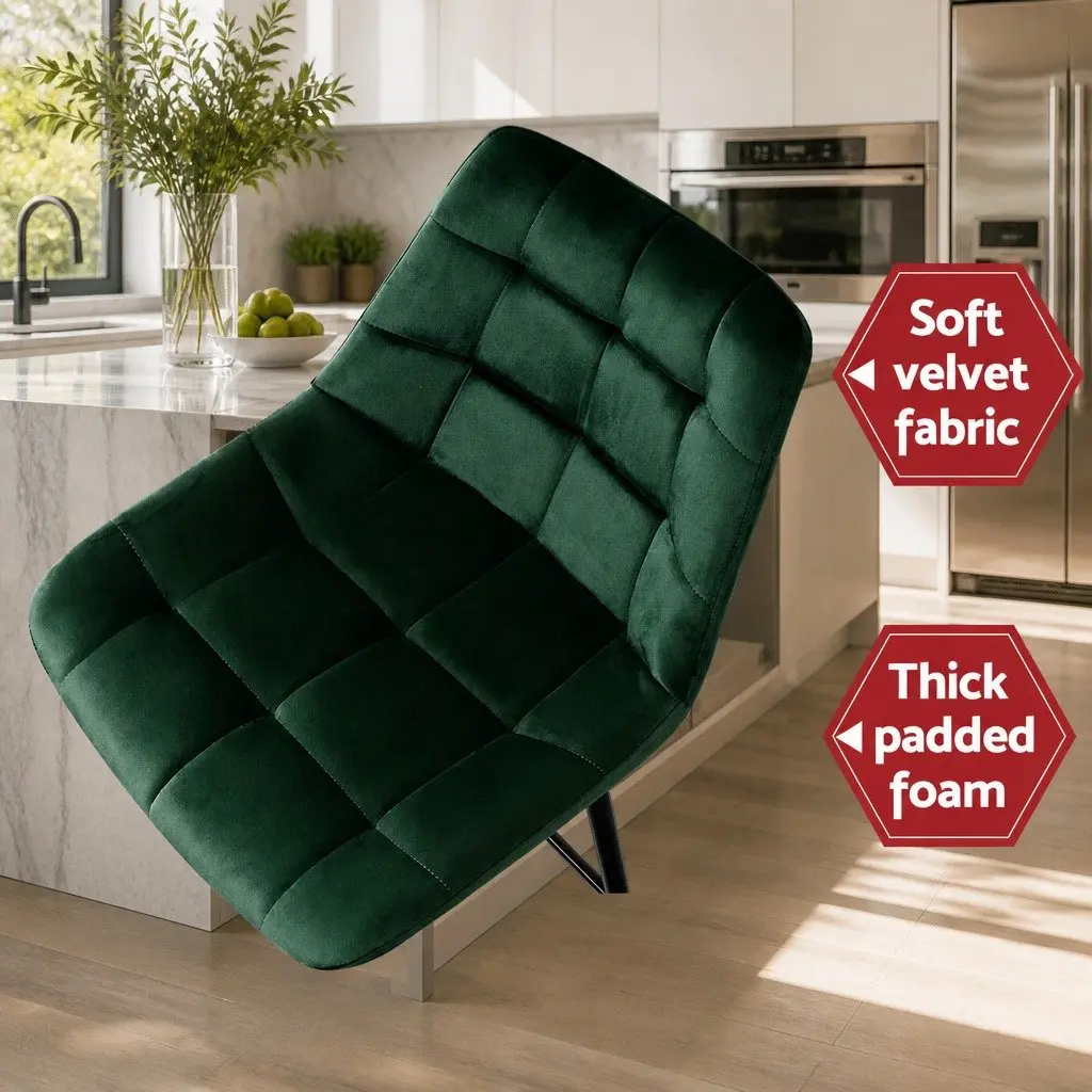 Bar Stools Green Velvet 2 Piece Metal Frame Footrest Backrest