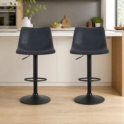 Vintage Leather Swivel Bar Stools, Adjustable Height - 2 Pack