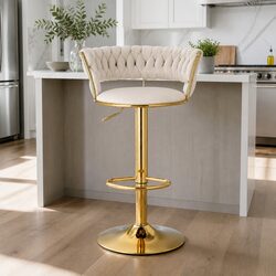 Compact and Stylish Bar Stools in Beige Velvet