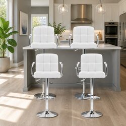 Set of 4 Sleek Gas Lift Bar Stools with Padded Seats