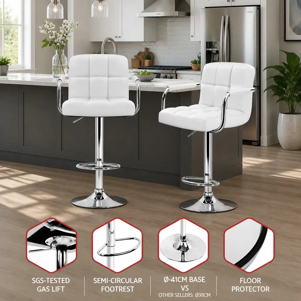Bar Stools White Adjustable Height Padded Seat Ergonomic Armrest Set of 4