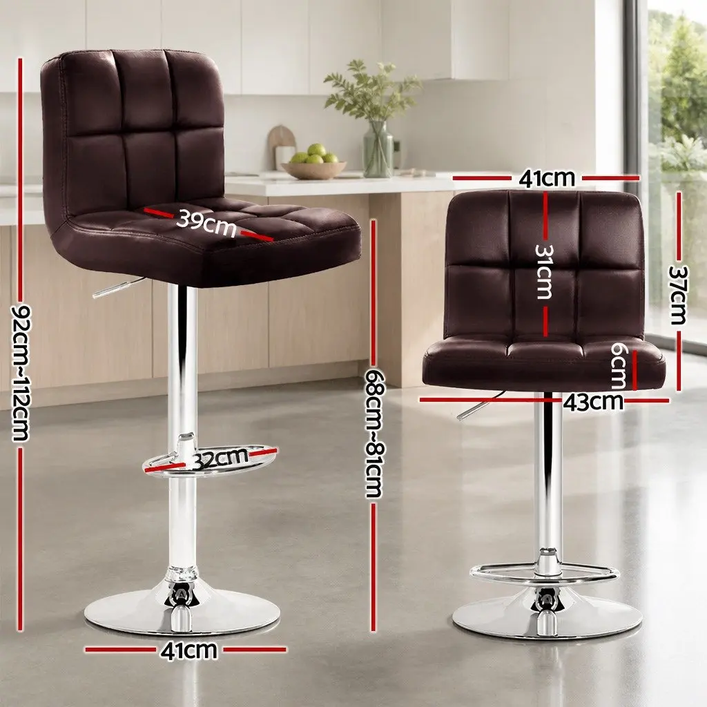 Bar Stools Set of 4 Gas Lift Height Adjustable Swivel Chair Brown