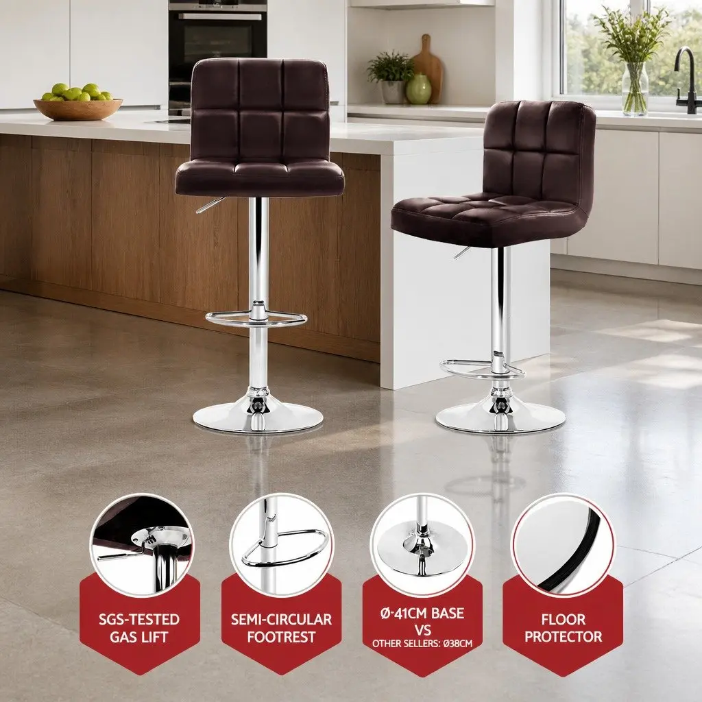 Bar Stools Set of 4 Gas Lift Height Adjustable Swivel Chair Brown
