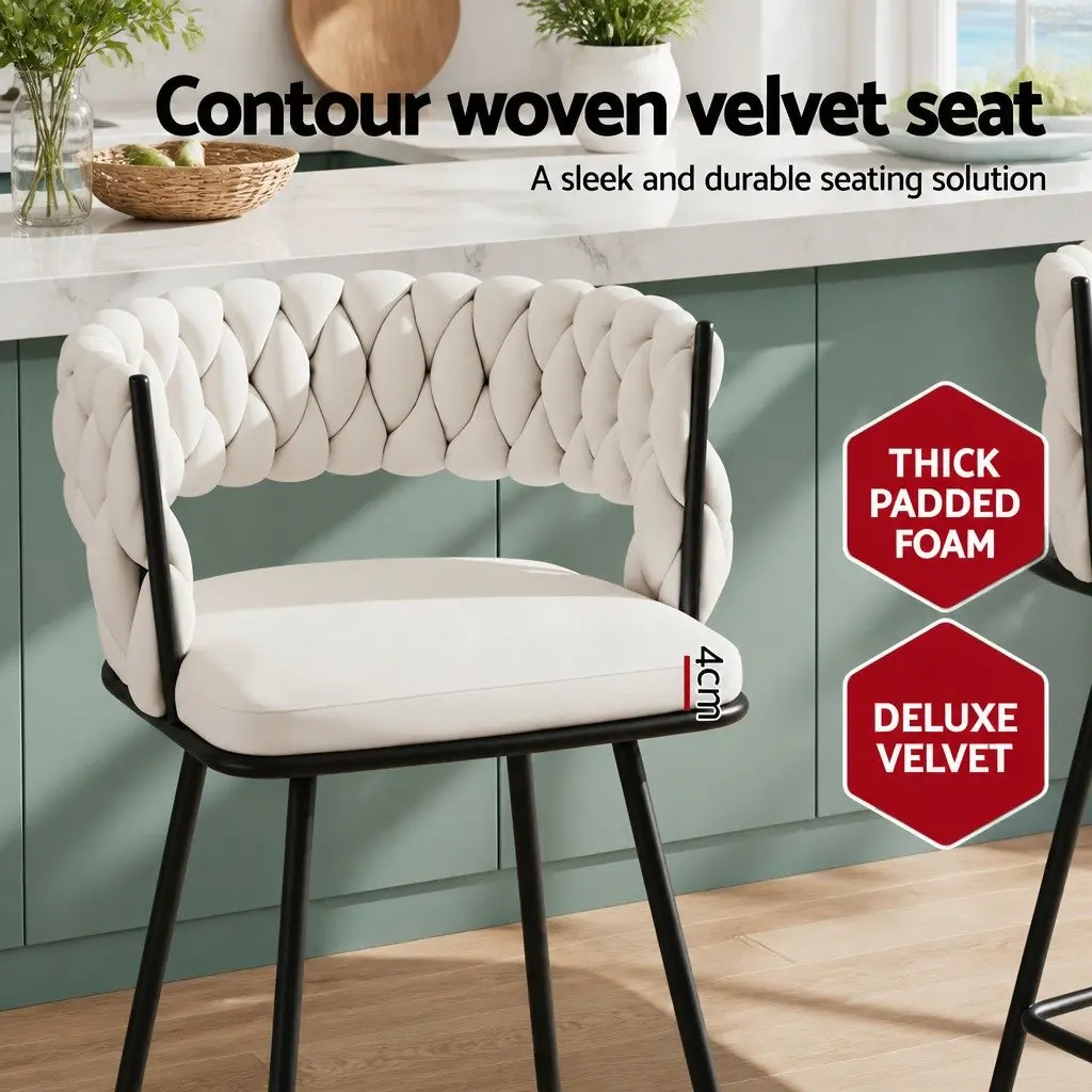 Bar Stools Beige 75cm Cushioned Back Velvet Upholstery Metal Frame Set of 2