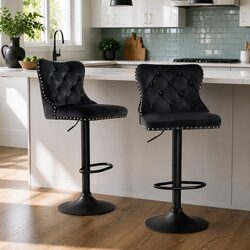 Concise Set of 2 Adjustable Bar Stools in Velvet