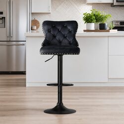 Compact Adjustable Bar Stools Set of 4 in Black Velvet