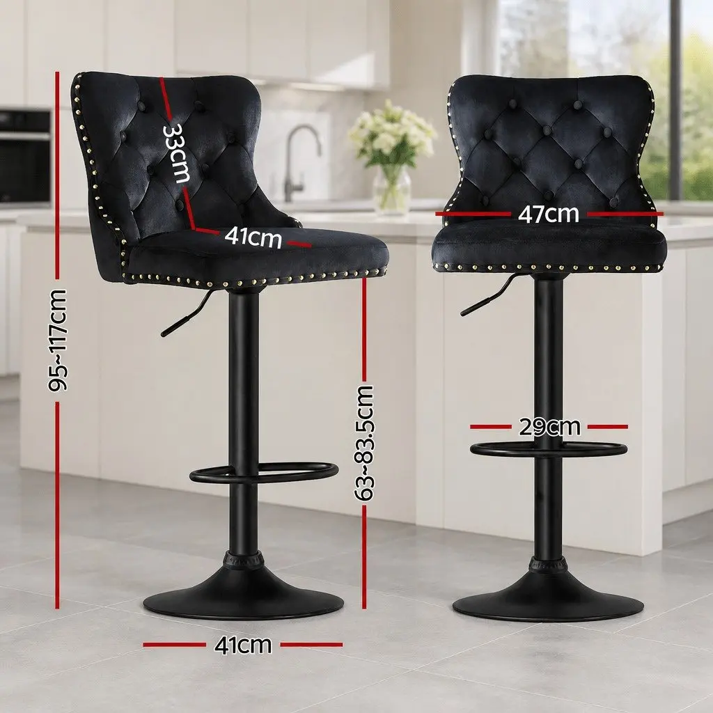 Bar Stool Black Adjustable Height Padded Seat Nailhead Trim