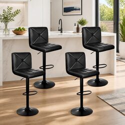 Bar Stools Set of 4 Gas Lift Swivel Chair Black Padded Seat Height Adjustable