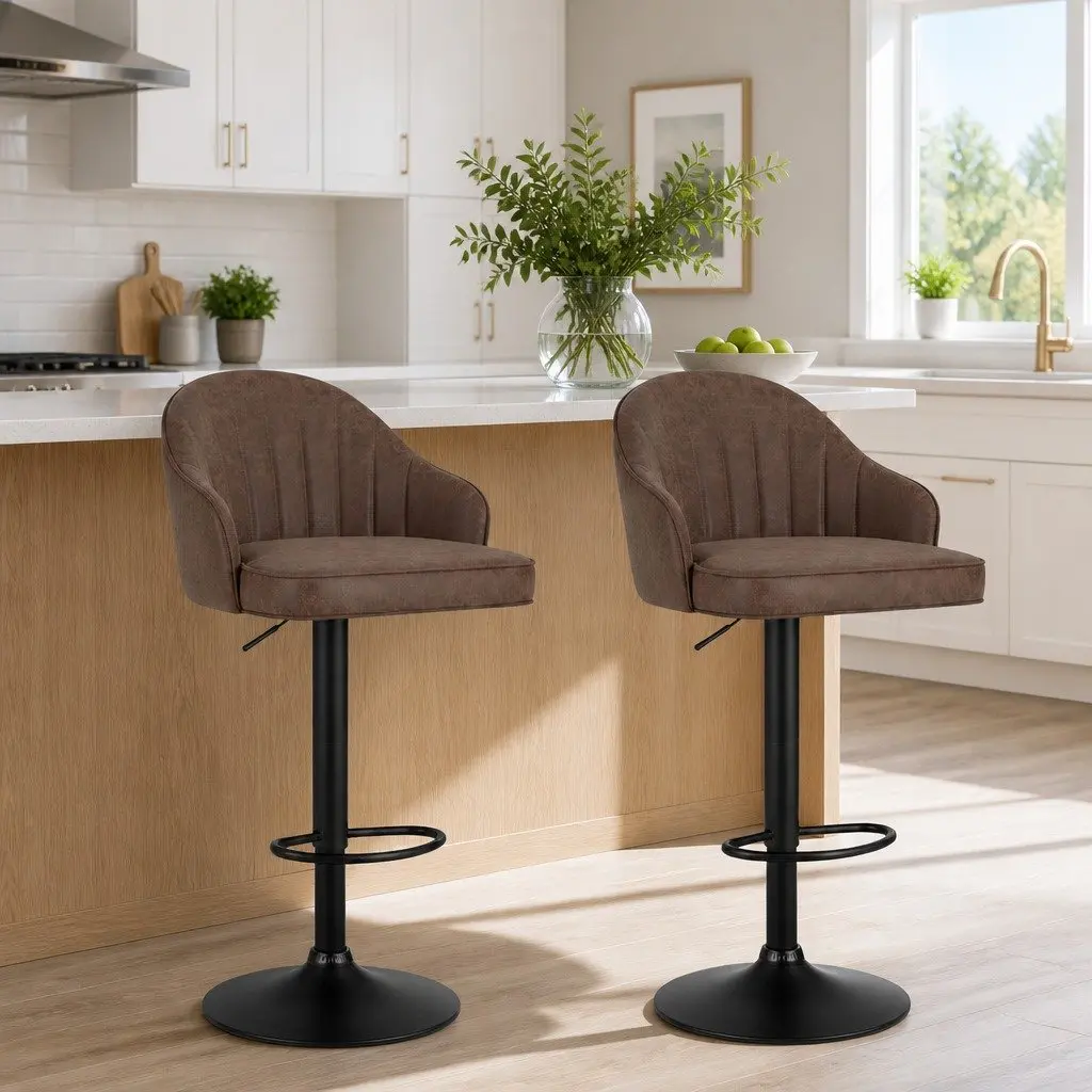 Bar Stools Brown Adjustable Height Swivel Set of 2