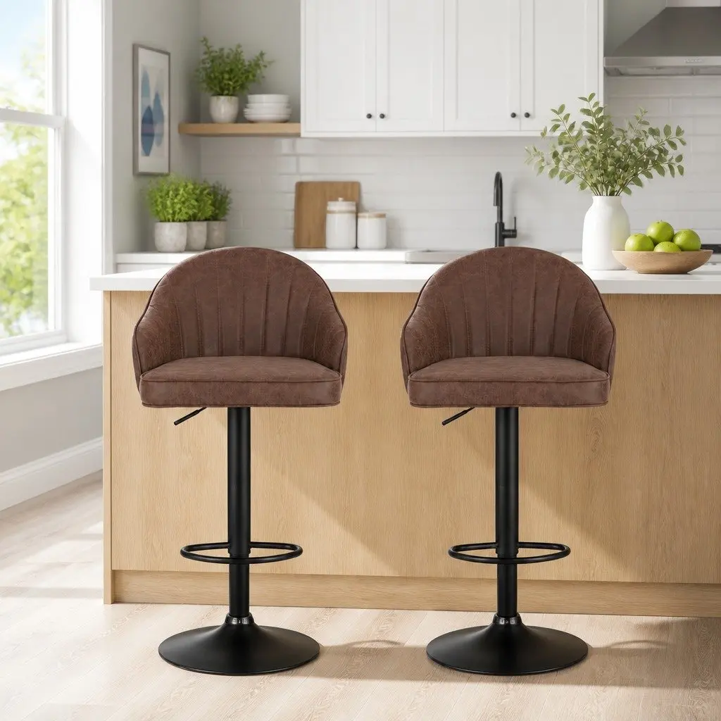 Bar Stools Brown Adjustable Height Swivel Set of 2