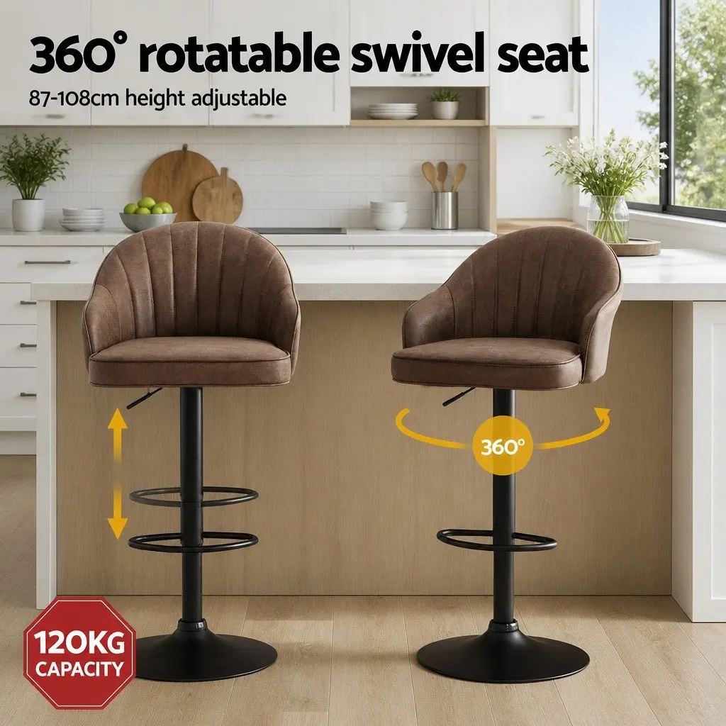 Bar Stools Brown Adjustable Height Swivel Set of 2