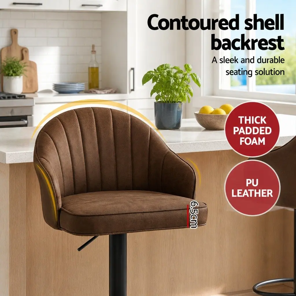 Bar Stools Brown Adjustable Height Swivel Set of 2