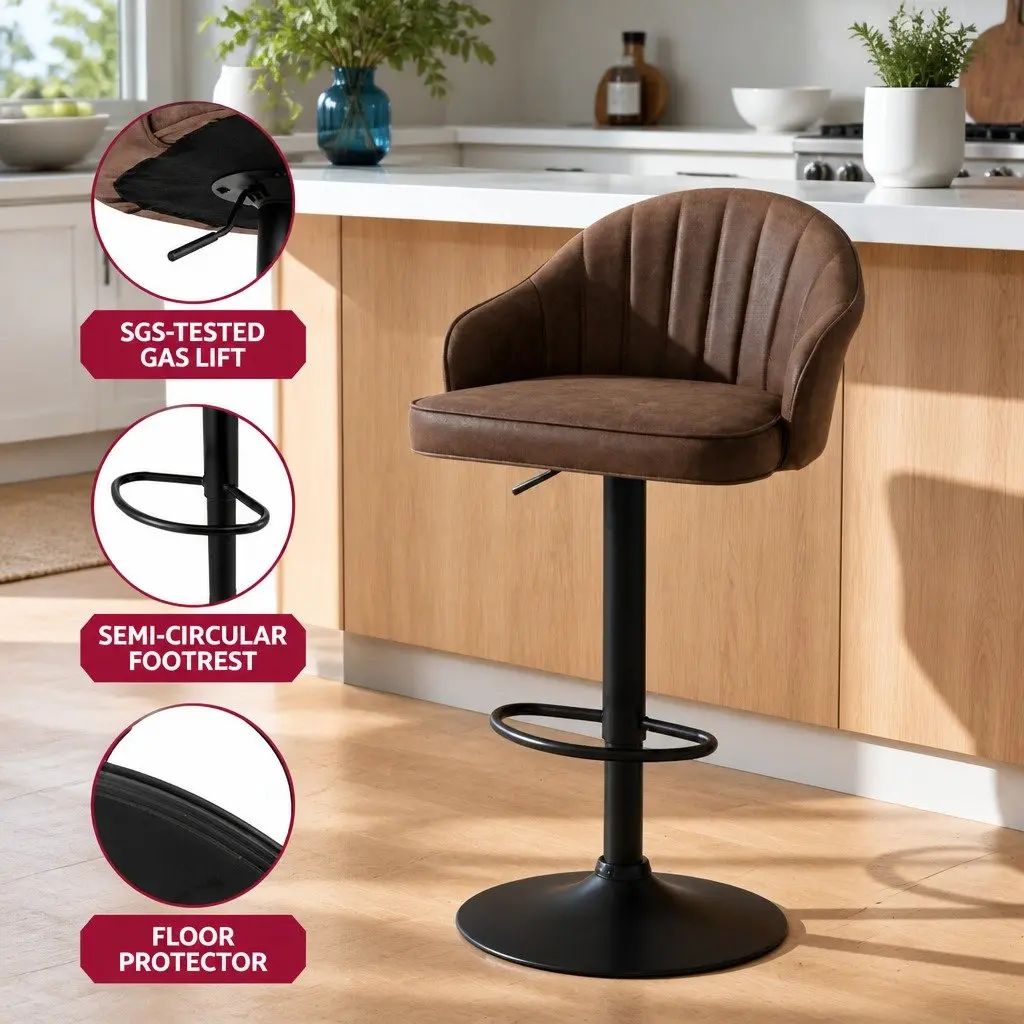 Bar Stools Brown Adjustable Height Swivel Set of 2
