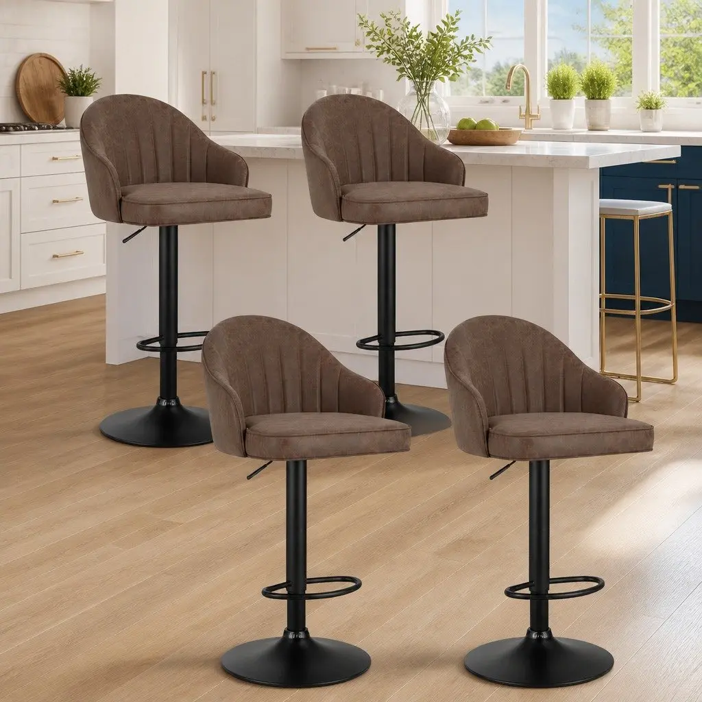 Bar Stools Set of 4 Swivel Gas Lift Counter Height Kitchen Chairs Brown