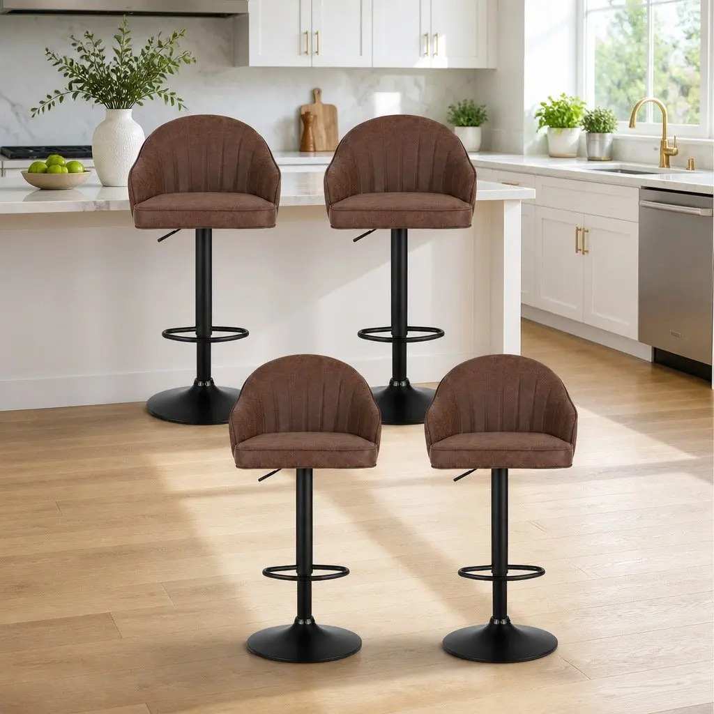 Bar Stools Set of 4 Swivel Gas Lift Counter Height Kitchen Chairs Brown